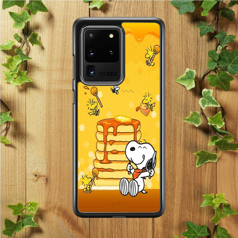 Snoopy Eats Honey Samsung Galaxy S20 Ultra Case-Rubber / Black (2D Case)-Xtracase