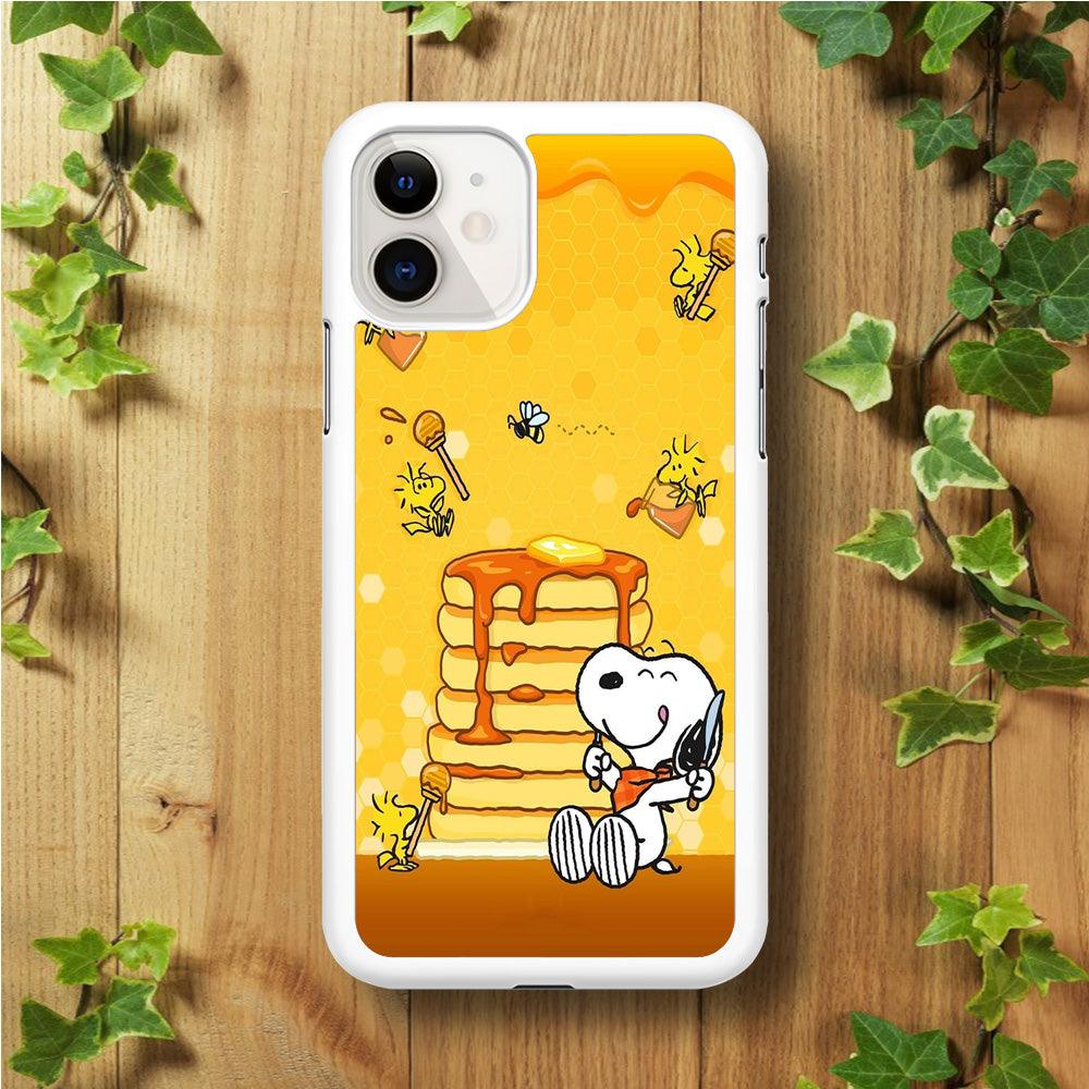 Snoopy Eats Honey iPhone 11 Case-Rubber / White (2D Case)-Xtracase