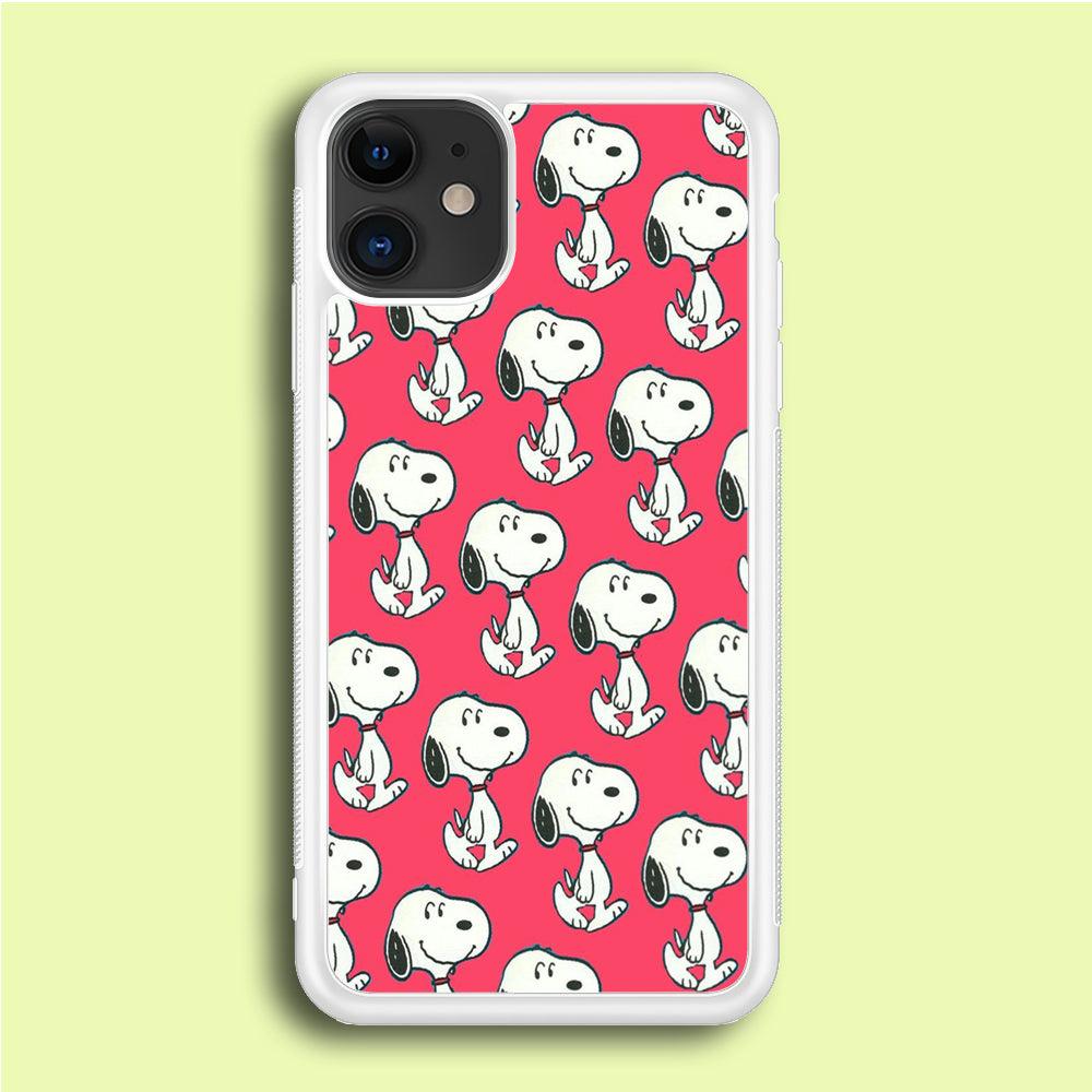 Snoopy Pattern Red iPhone 12 Case-Rubber / White (2D Case)-Xtracase