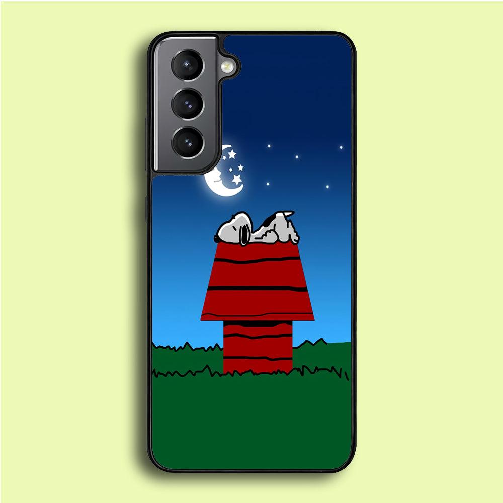 Snoopy Sleeps at Night Samsung Galaxy S21 Plus Case-Rubber / White (2D Case)-Xtracase