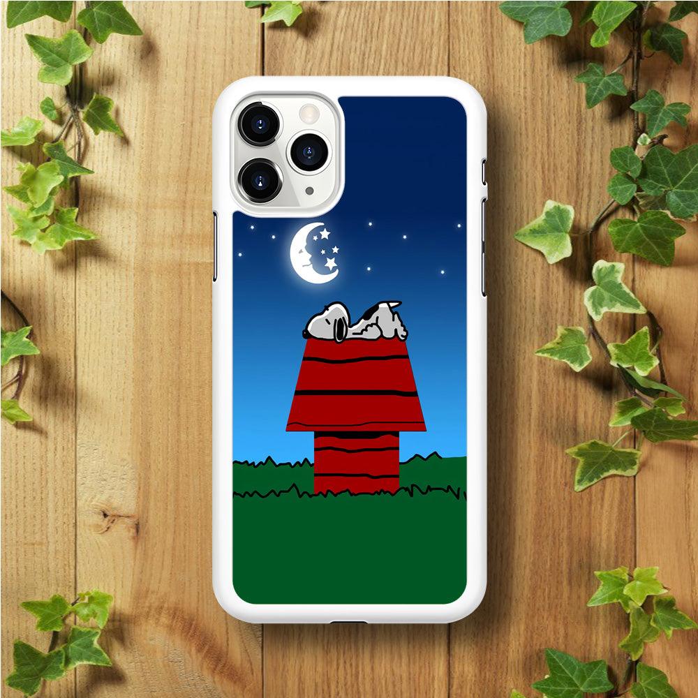 Snoopy Sleeps at Night iPhone 11 Pro Max Case-Rubber / White (2D Case)-Xtracase