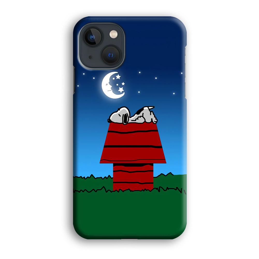 Snoopy Sleeps at Night iPhone 13 Mini Case-Plastic / Full Wrap (3D Case)-Xtracase