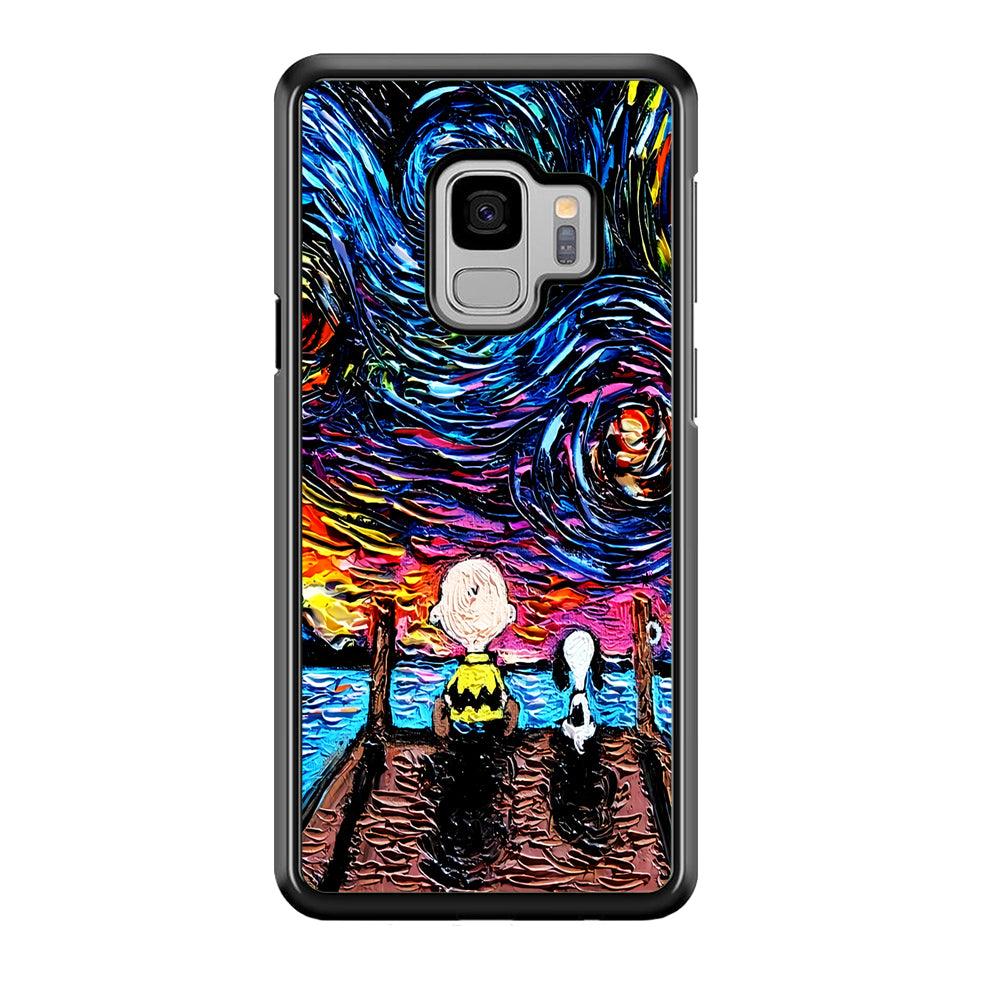 Snoopy Van Gogh's Starry Night Samsung Galaxy S9 Case-Rubber / Black (2D Case)-Xtracase
