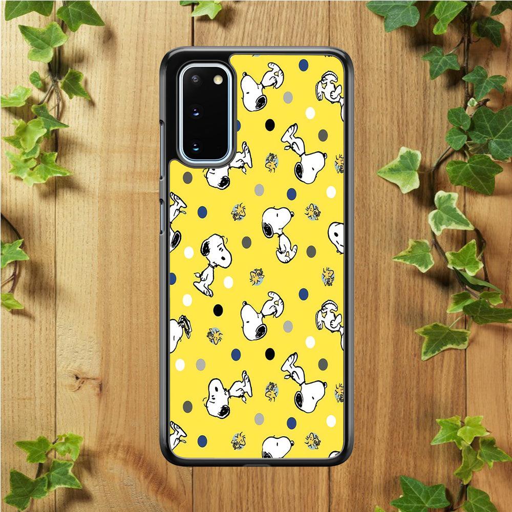 Snoopy and Woodstock Yellow Polka Samsung Galaxy S20 Case-Rubber / White (2D Case)-Xtracase