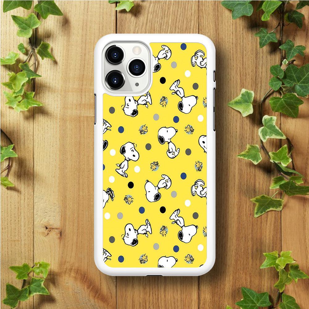 Snoopy and Woodstock Yellow Polka iPhone 11 Pro Max Case-Rubber / White (2D Case)-Xtracase