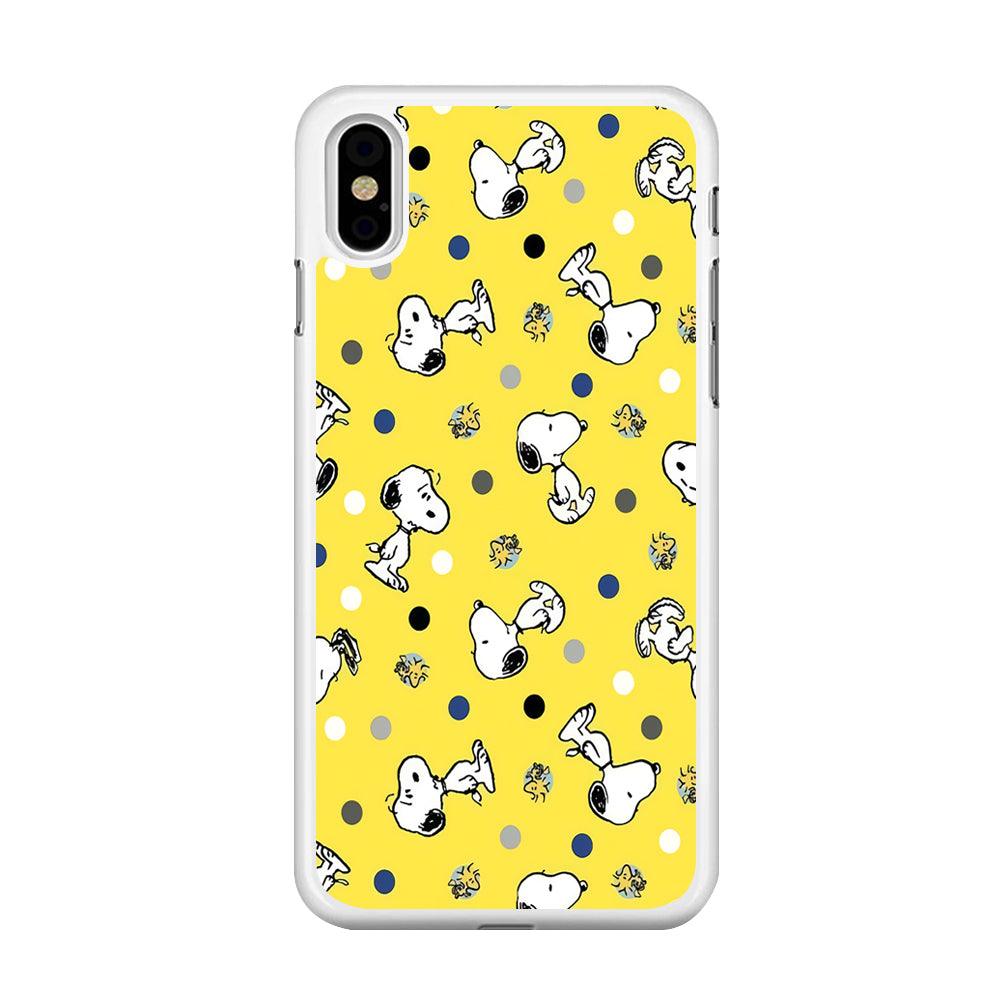 Snoopy and Woodstock Yellow Polka iPhone Xs Max Case-Rubber / White (2D Case)-Xtracase