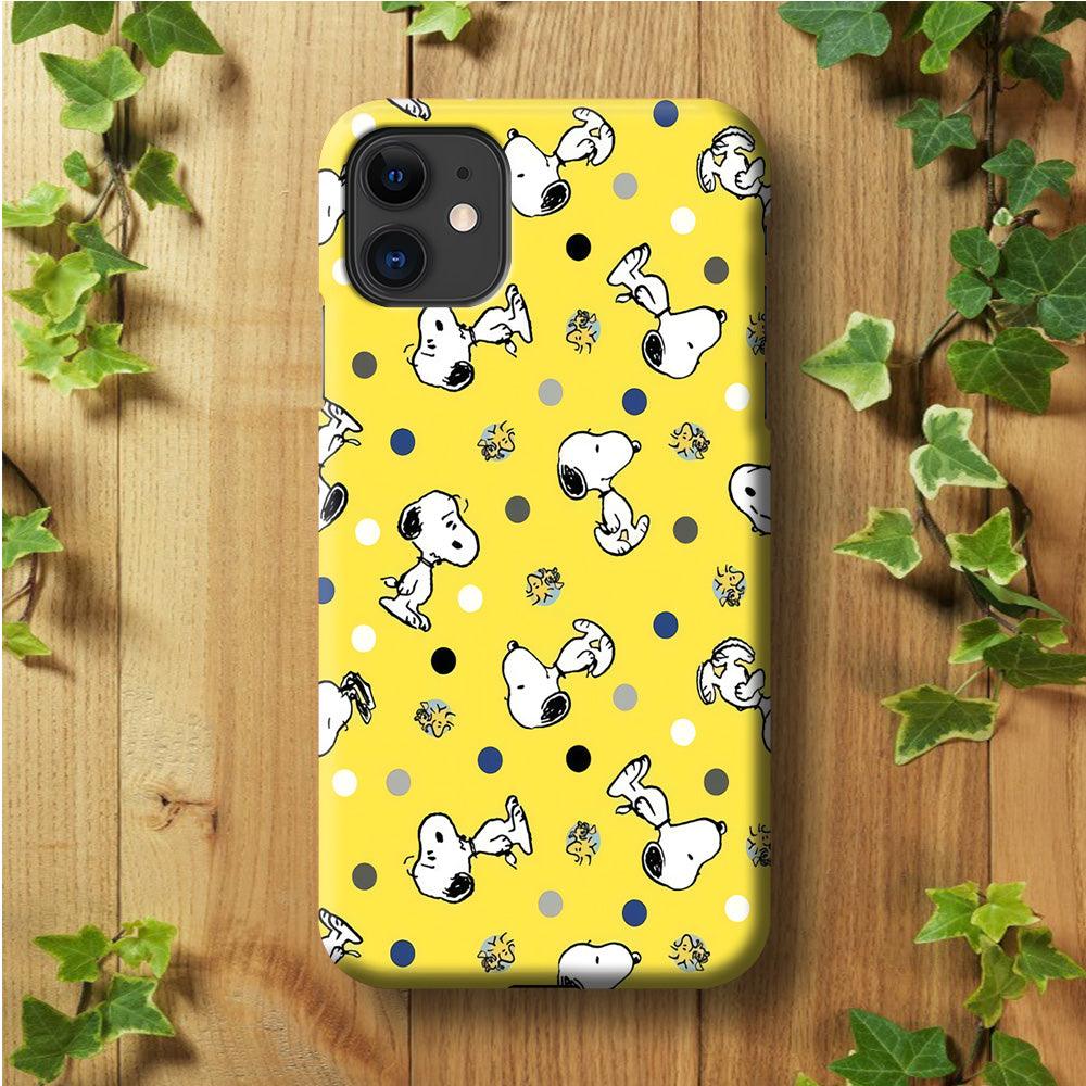 Snoopy and Woodstock Yellow Polka iPhone 11 Case-Plastic / Full Wrap (3D Case)-Xtracase