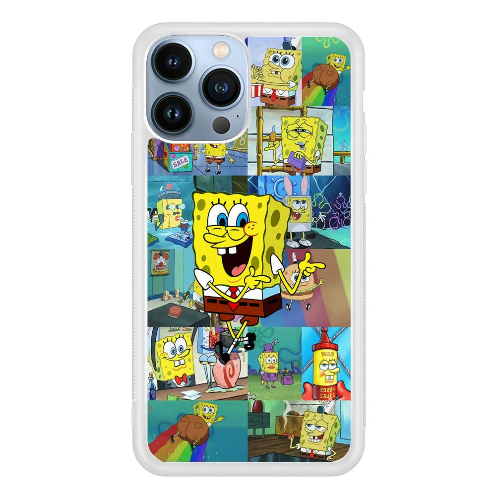 Spongebob Cartoon Aesthetic iPhone 13 Pro Max Case-Rubber / White (2D Case)-Xtracase