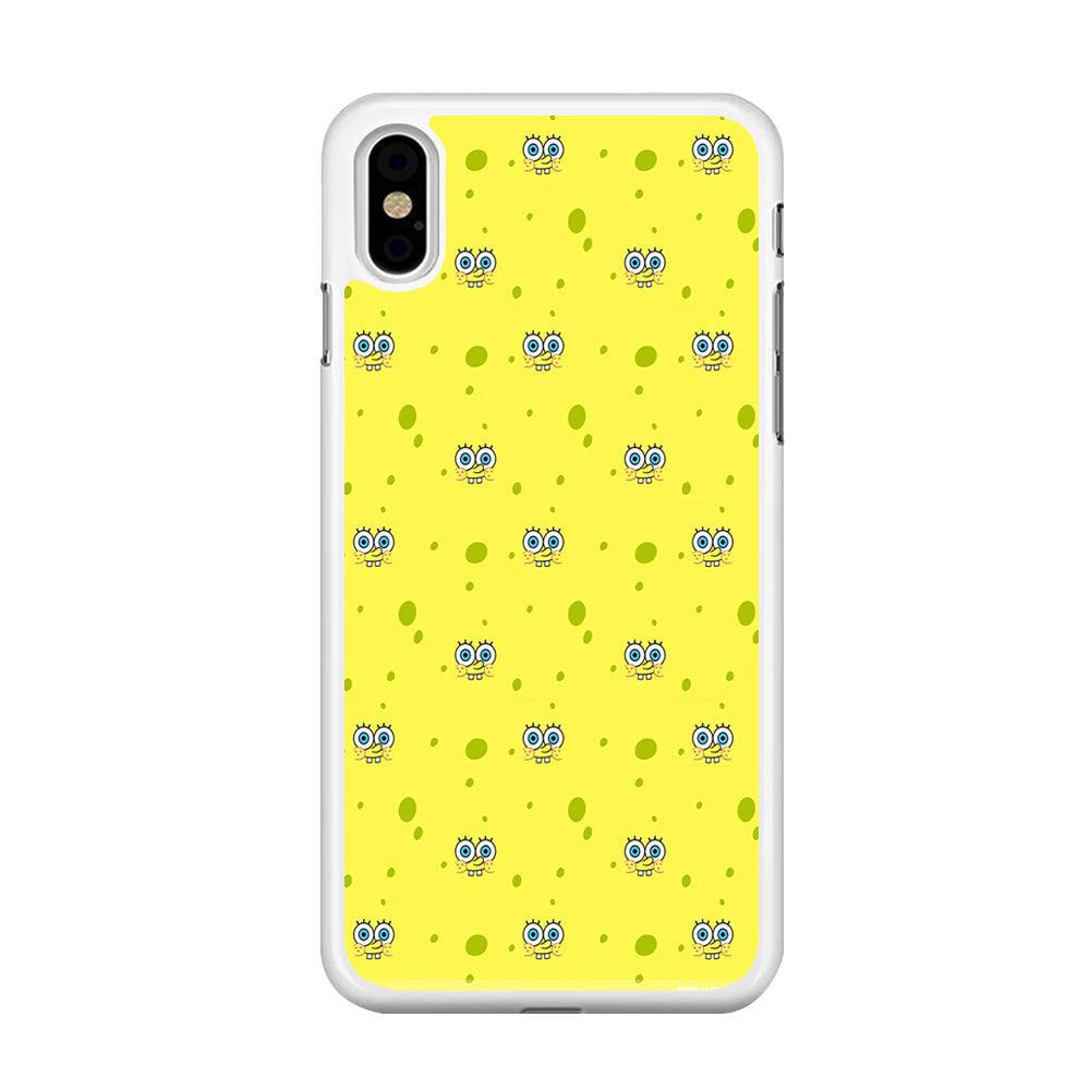 Spongebob's Face Pattern iPhone Xs Case-Rubber / White (2D Case)-Xtracase