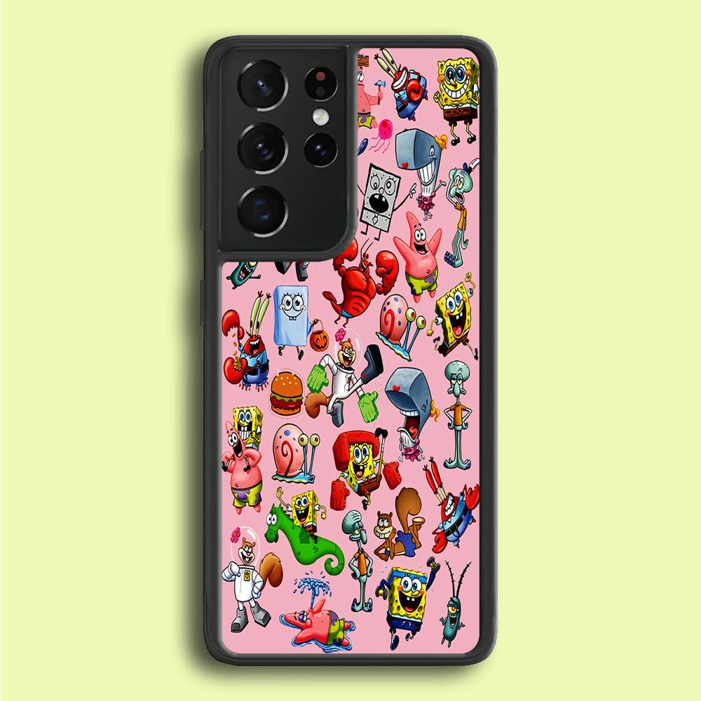 Spongebob and Friend Sticker Samsung Galaxy S21 Ultra Case-Plastic / Full Wrap (3D Case)-Xtracase
