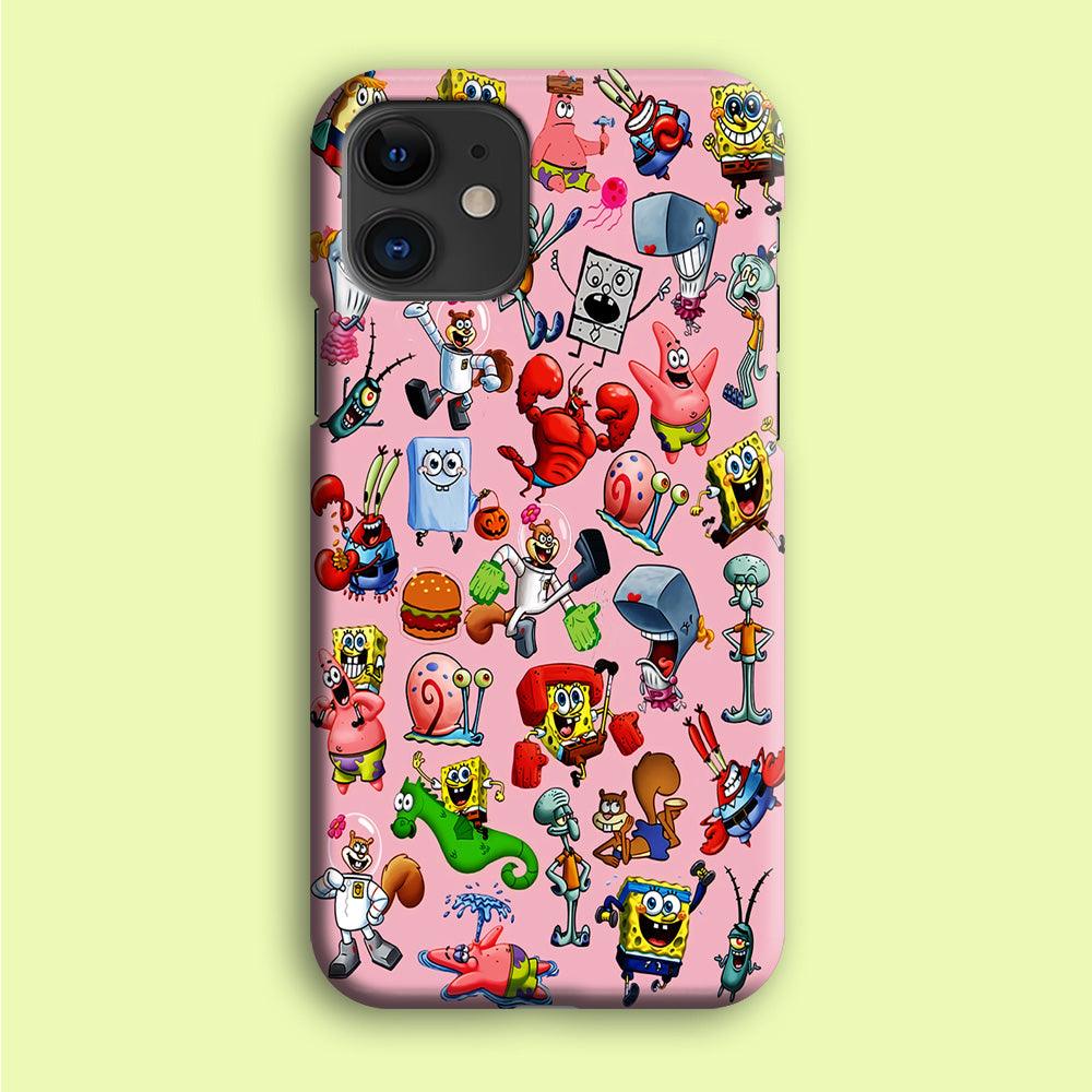 Spongebob and Friend Sticker iPhone 12 Mini Case-Plastic / Full Wrap (3D Case)-Xtracase