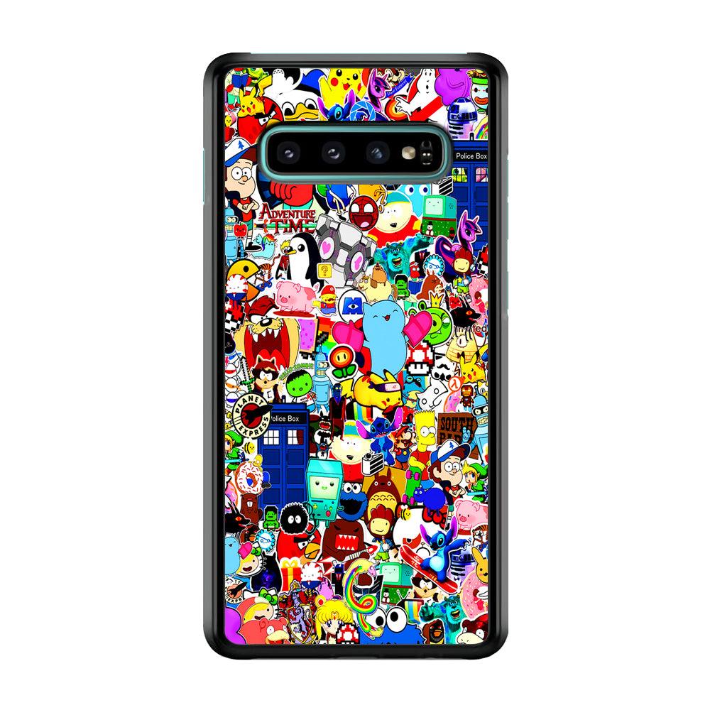 Sticker Collection Cartoon Samsung Galaxy S10 Case-Rubber / Black (2D Case)-Xtracase