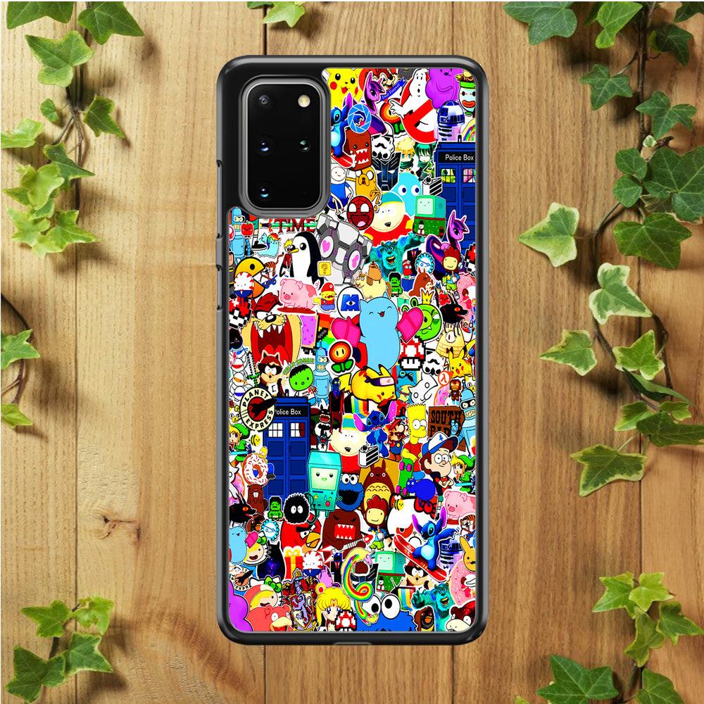 Sticker Collection Cartoon Samsung Galaxy S20 Plus Case-Rubber / Black (2D Case)-Xtracase
