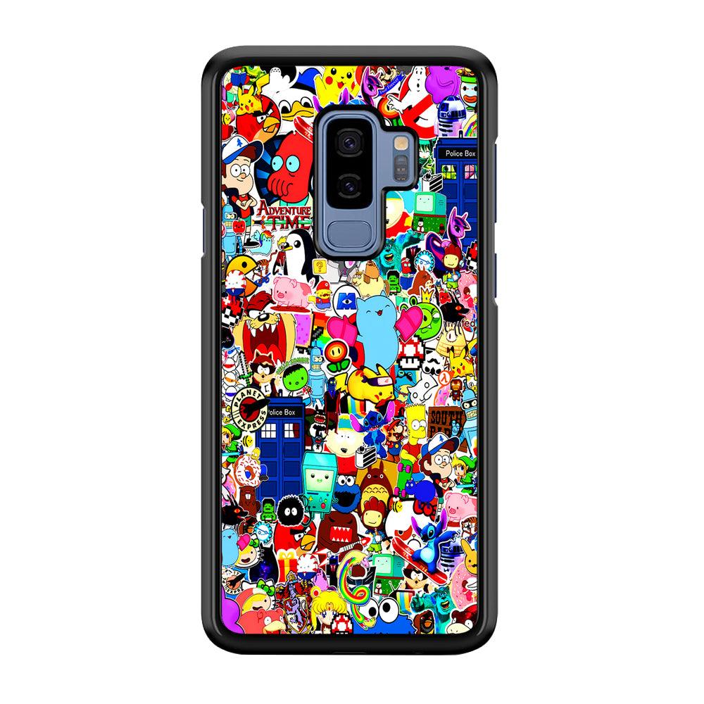 Sticker Collection Cartoon Samsung Galaxy S9 Plus Case-Rubber / Black (2D Case)-Xtracase
