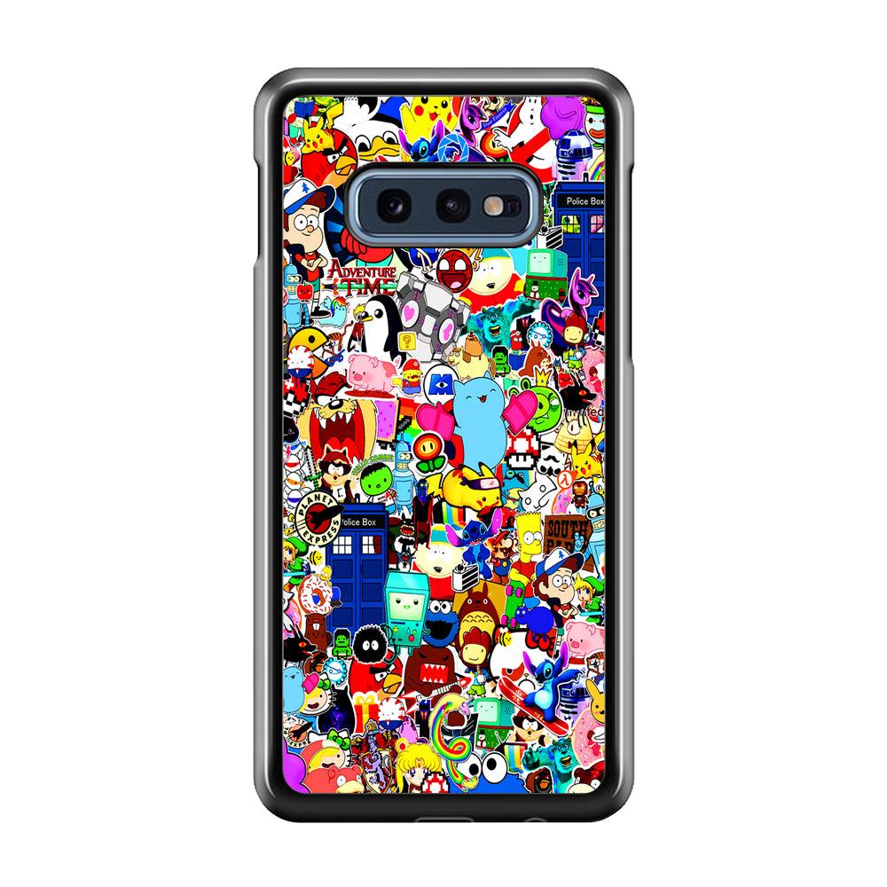 Sticker Collection Cartoon Samsung Galaxy S10E Case-Rubber / Black (2D Case)-Xtracase