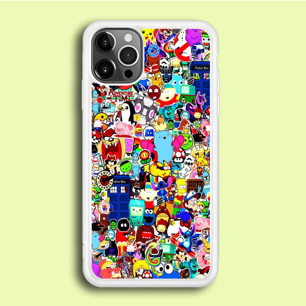 Sticker Collection Cartoon iPhone 12 Pro Case-Rubber / White (2D Case)-Xtracase