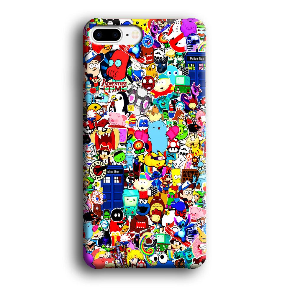 Sticker Collection Cartoon iPhone 8 Plus Case-Plastic / Full Wrap (3D Case)-Xtracase