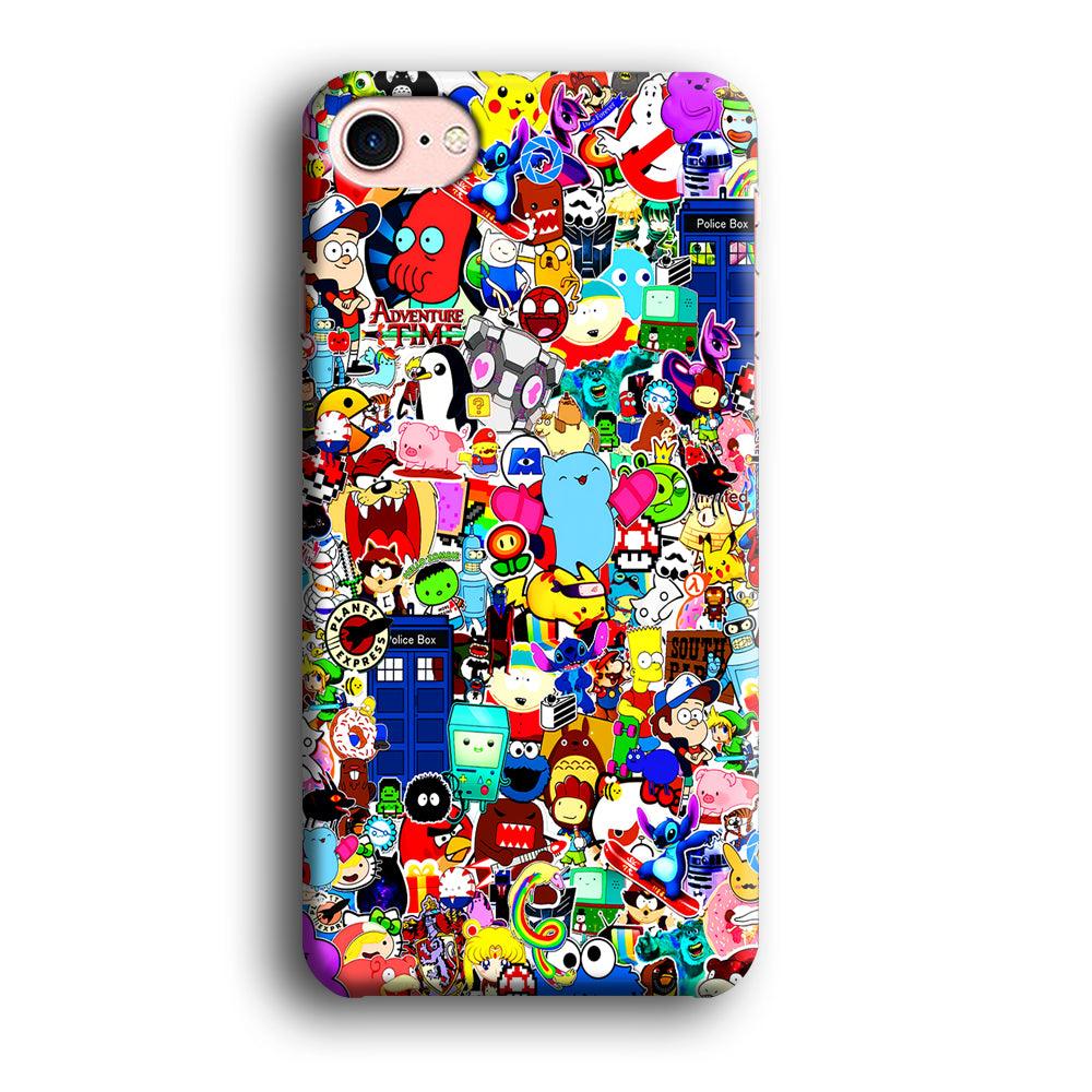 Sticker Collection Cartoon iPhone SE 2020 Case-Plastic / Full Wrap (3D Case)-Xtracase