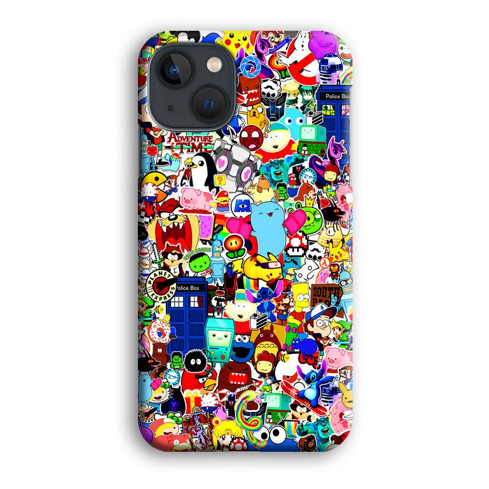 Sticker Collection Cartoon iPhone 13 Mini Case-Plastic / Full Wrap (3D Case)-Xtracase
