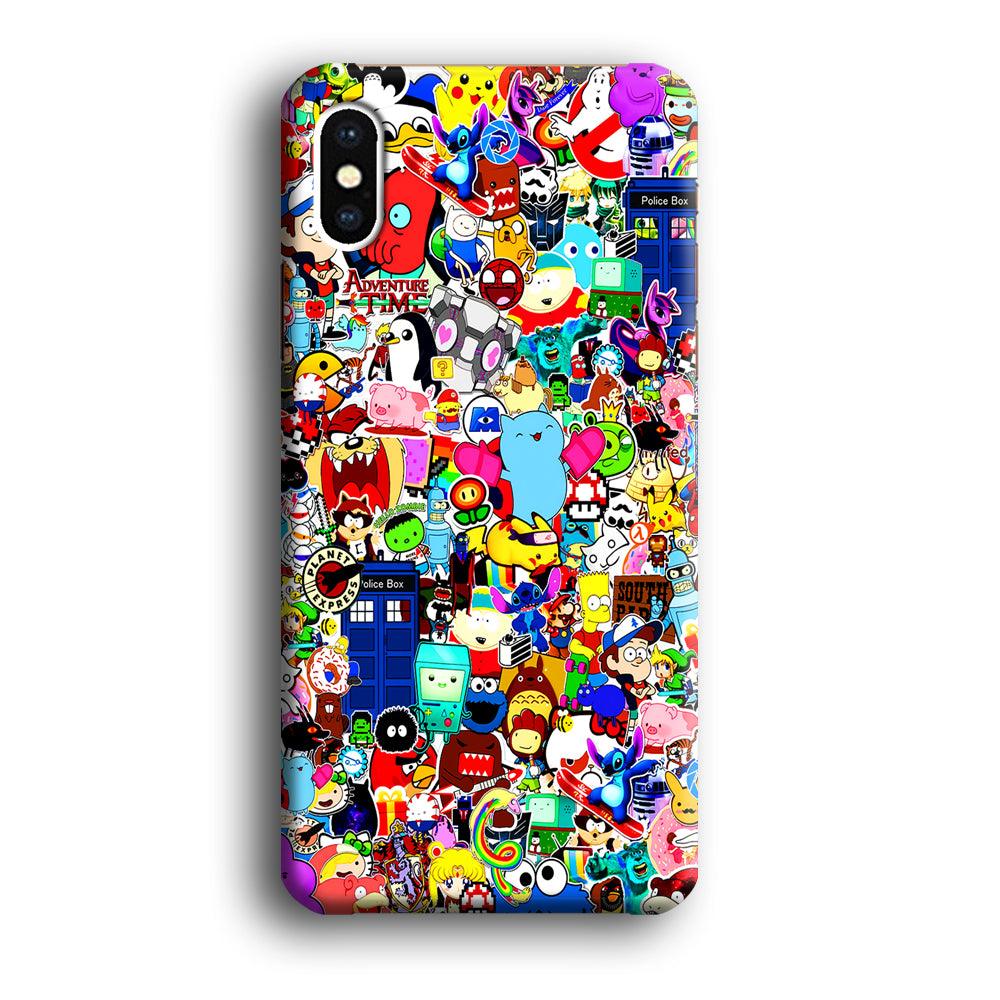 Sticker Collection Cartoon iPhone Xs Case-Plastic / Full Wrap (3D Case)-Xtracase