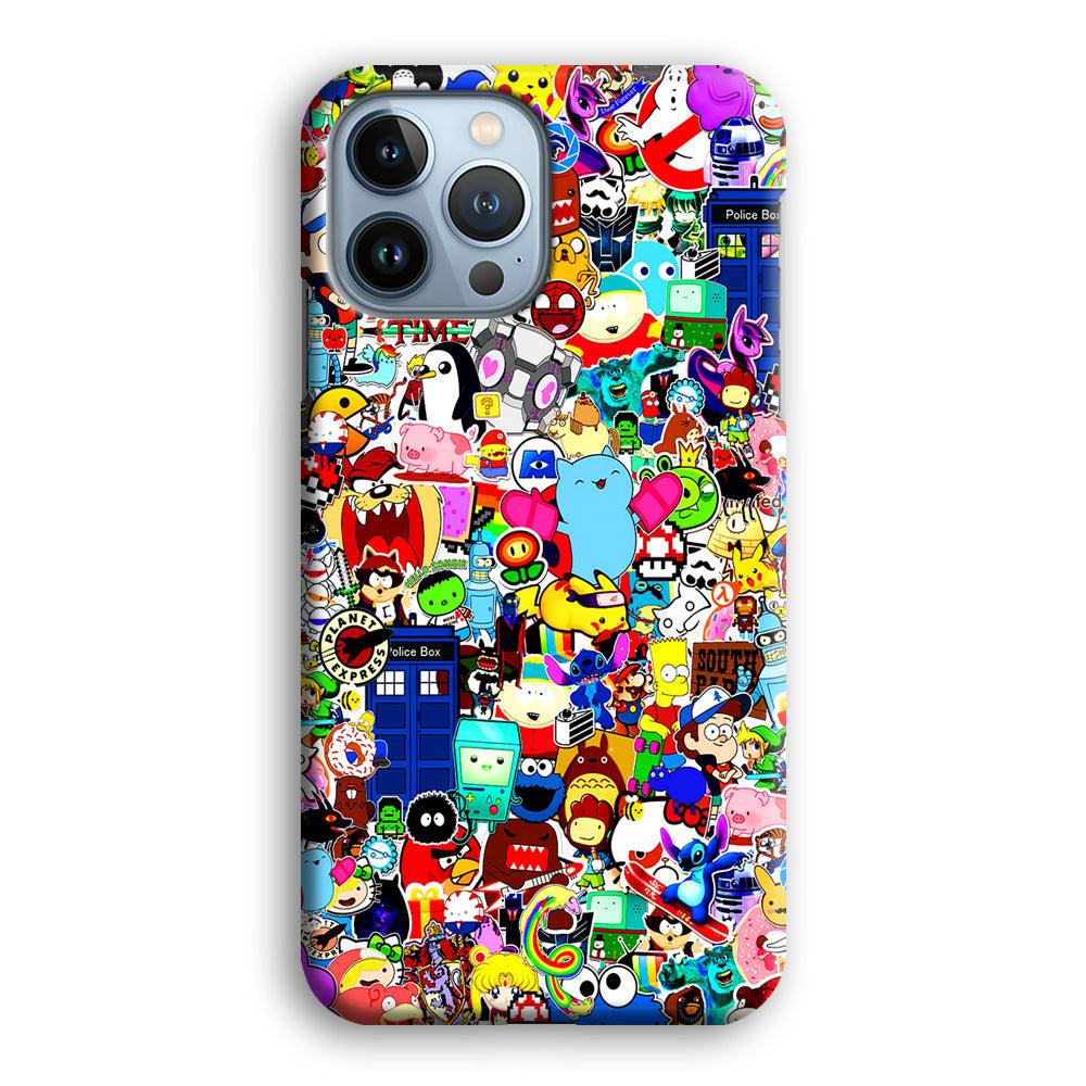 Sticker Collection Cartoon iPhone 13 Pro Max Case-Plastic / Full Wrap (3D Case)-Xtracase