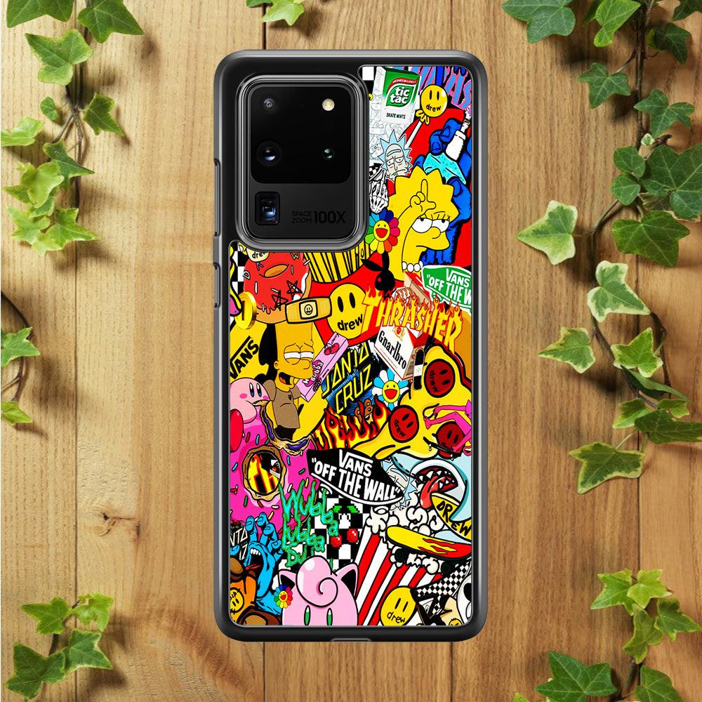 Sticker Collection Random Samsung Galaxy S20 Ultra Case-Rubber / Black (2D Case)-Xtracase