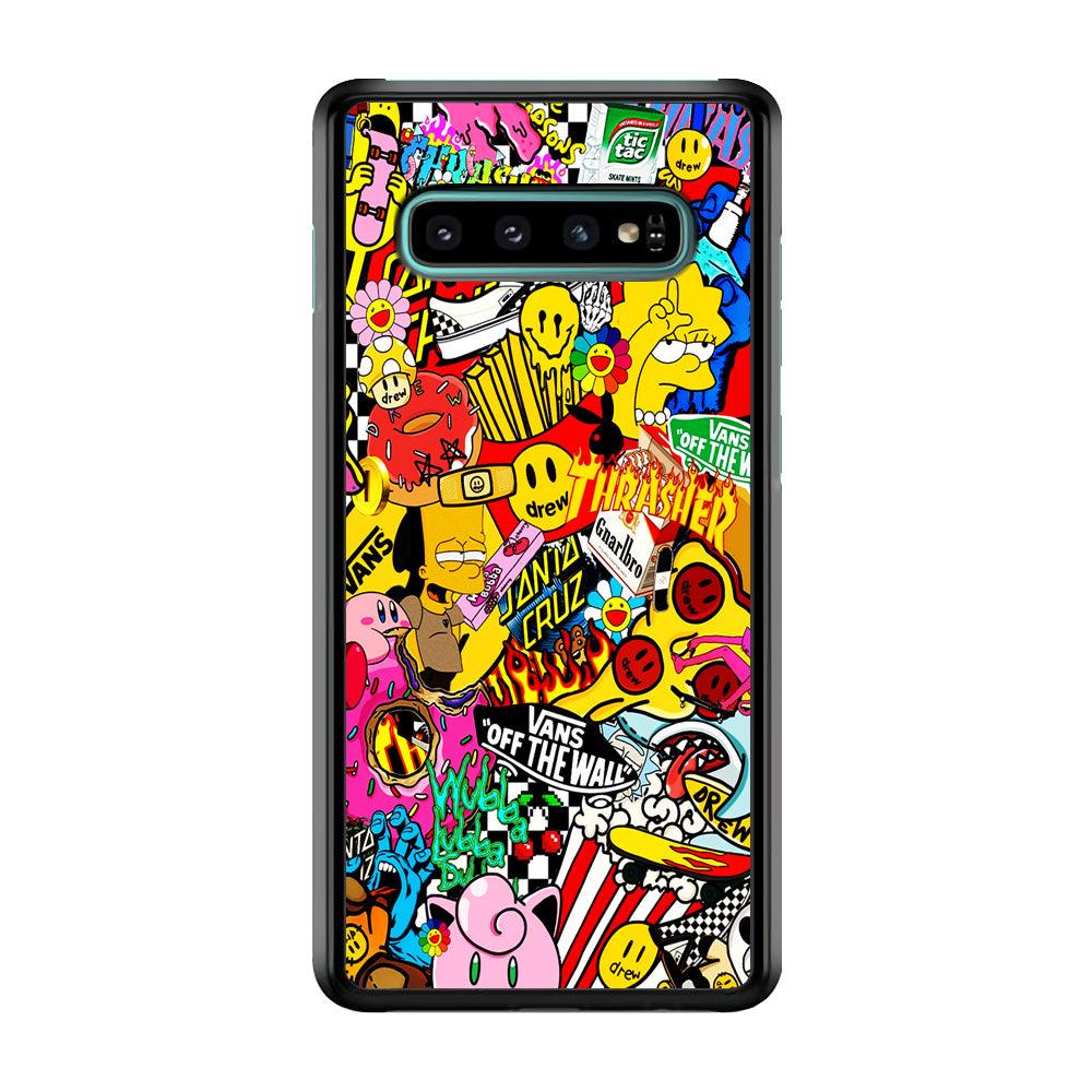 Sticker Collection Random Samsung Galaxy S10 Plus Case-Rubber / White (2D Case)-Xtracase