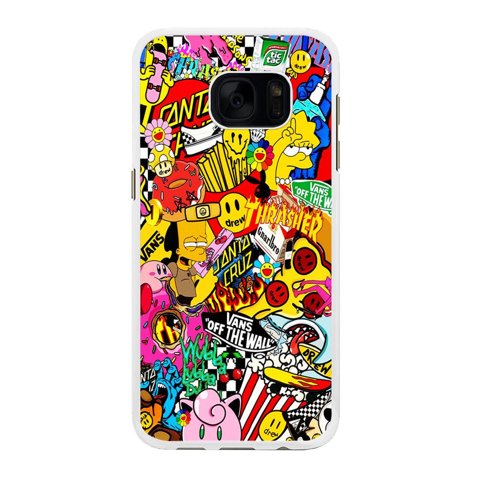 Sticker Collection Random Samsung Galaxy S7 Edge Case-Rubber / White (2D Case)-Xtracase