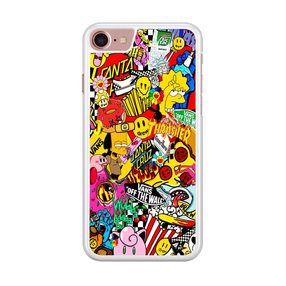 Sticker Collection Random iPhone SE 2020 Case-Rubber / White (2D Case)-Xtracase