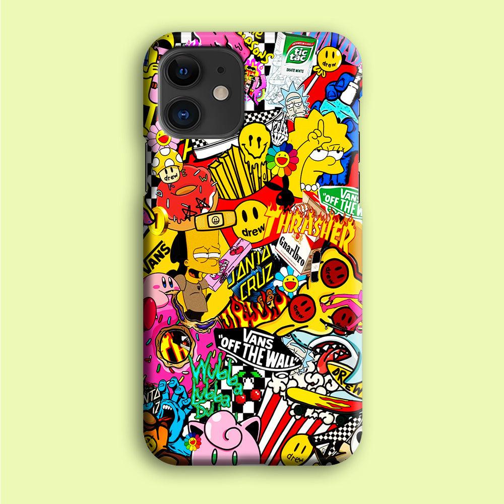 Sticker Collection Random iPhone 12 Mini Case-Plastic / Full Wrap (3D Case)-Xtracase