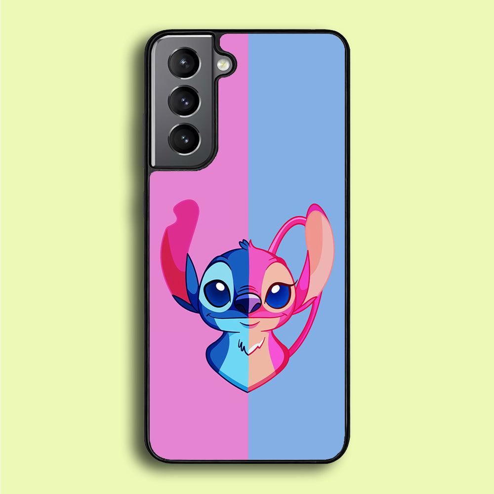 Stitch and Angel Pink Blue Samsung Galaxy S21 Plus Case-Rubber / White (2D Case)-Xtracase