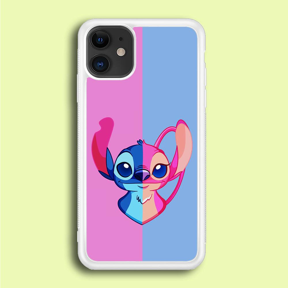 Stitch and Angel Pink Blue iPhone 12 Case-Rubber / White (2D Case)-Xtracase