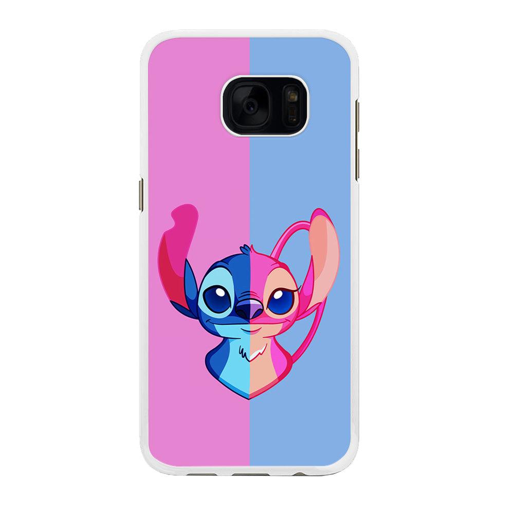 Stitch and Angel Pink Blue Samsung Galaxy S7 Edge Case-Rubber / White (2D Case)-Xtracase