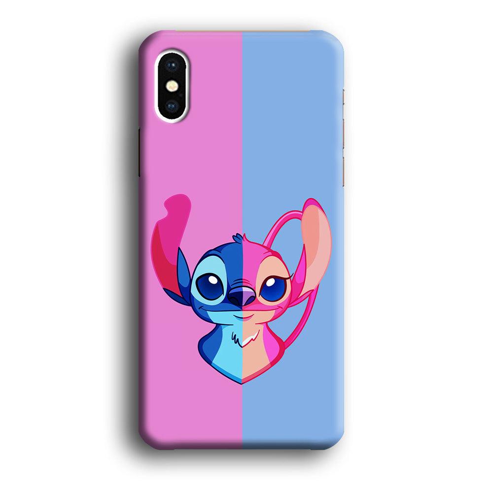 Stitch and Angel Pink Blue iPhone Xs Case-Plastic / Full Wrap (3D Case)-Xtracase