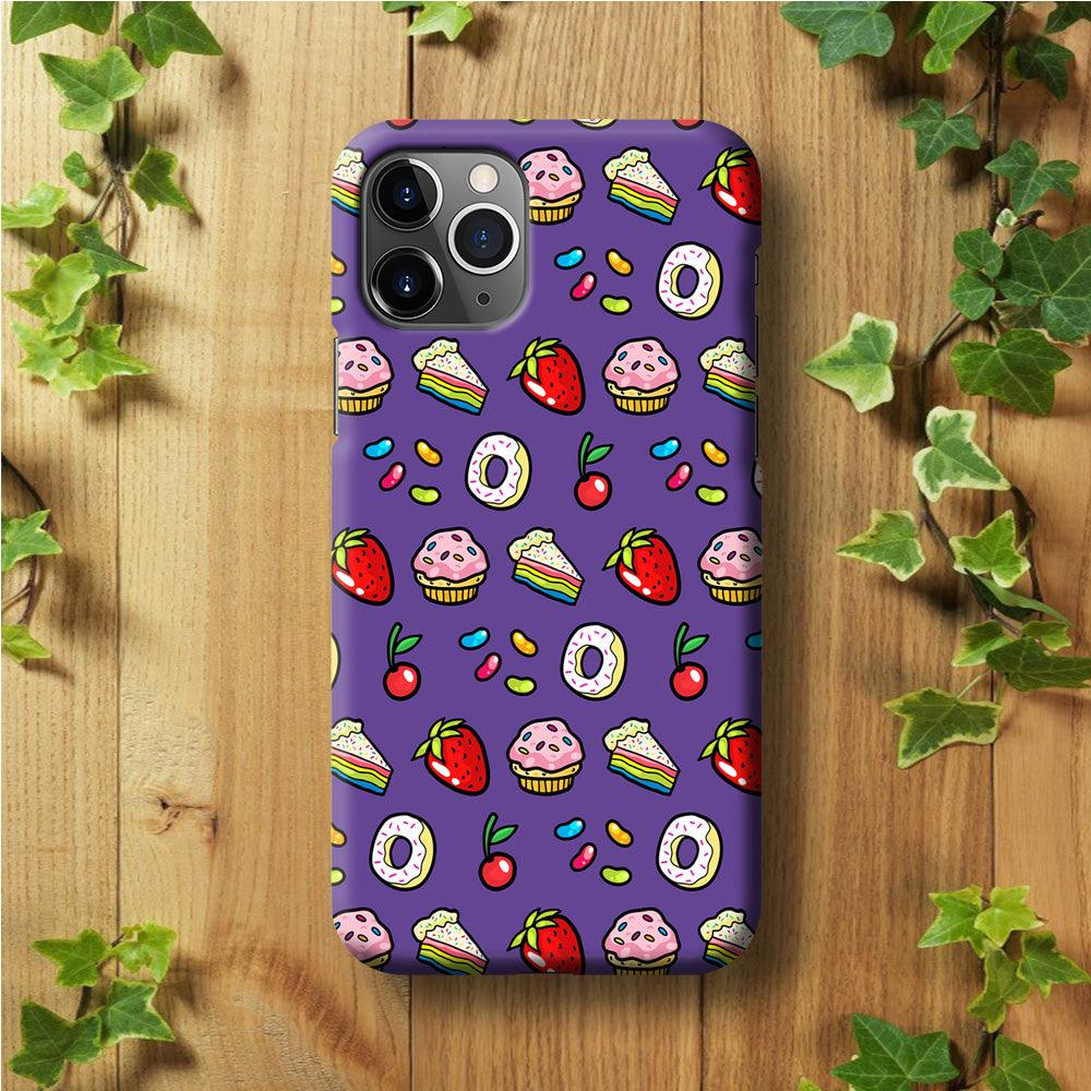 Sweet Cake Doodle Purple iPhone 11 Pro Case-Plastic / Full Wrap (3D Case)-Xtracase