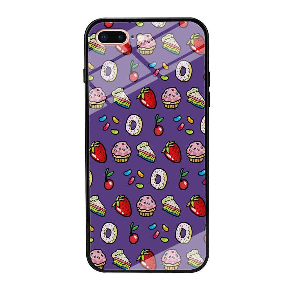 Sweet Cake Doodle Purple iPhone 8 Plus Case-Tempered Glass Case-Xtracase