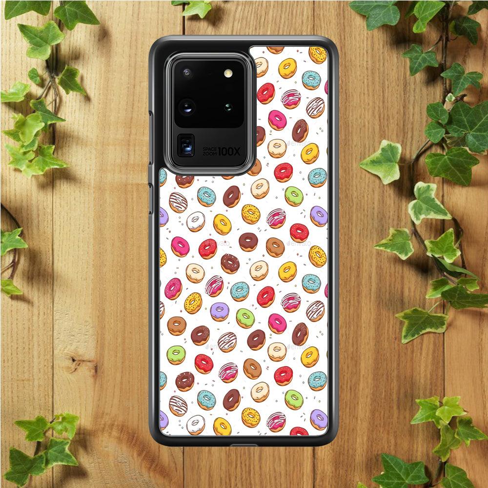 Sweet Donuts Pattern 001 Samsung Galaxy S20 Ultra Case-Rubber / White (2D Case)-Xtracase