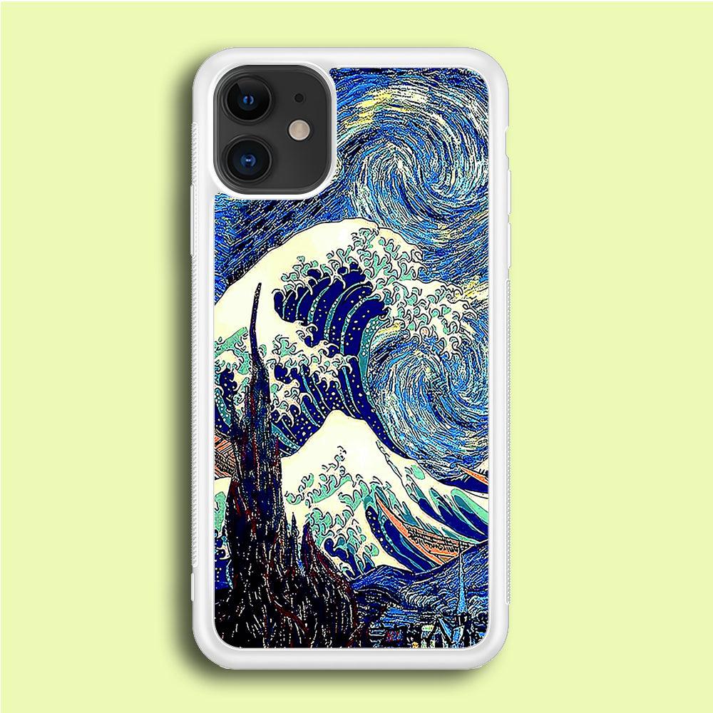 The Great Wave Starry Night iPhone 12 Case-Rubber / White (2D Case)-Xtracase