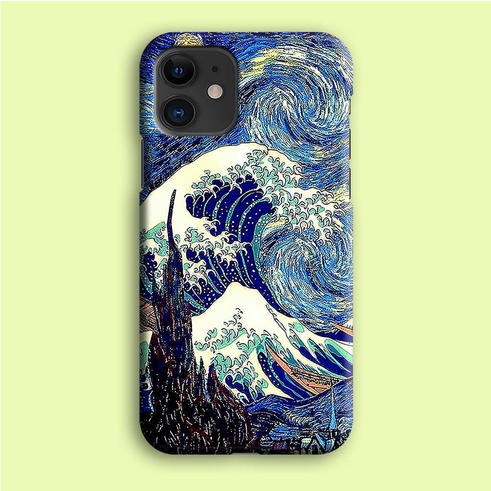 The Great Wave Starry Night iPhone 12 Mini Case-Plastic / Full Wrap (3D Case)-Xtracase