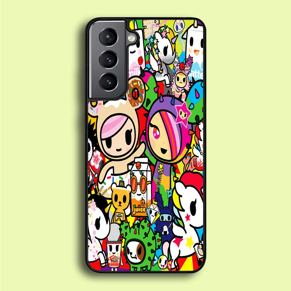 Tokidoki Doodle Cartoon Samsung Galaxy S21 Plus Case-Rubber / Black (2D Case)-Xtracase
