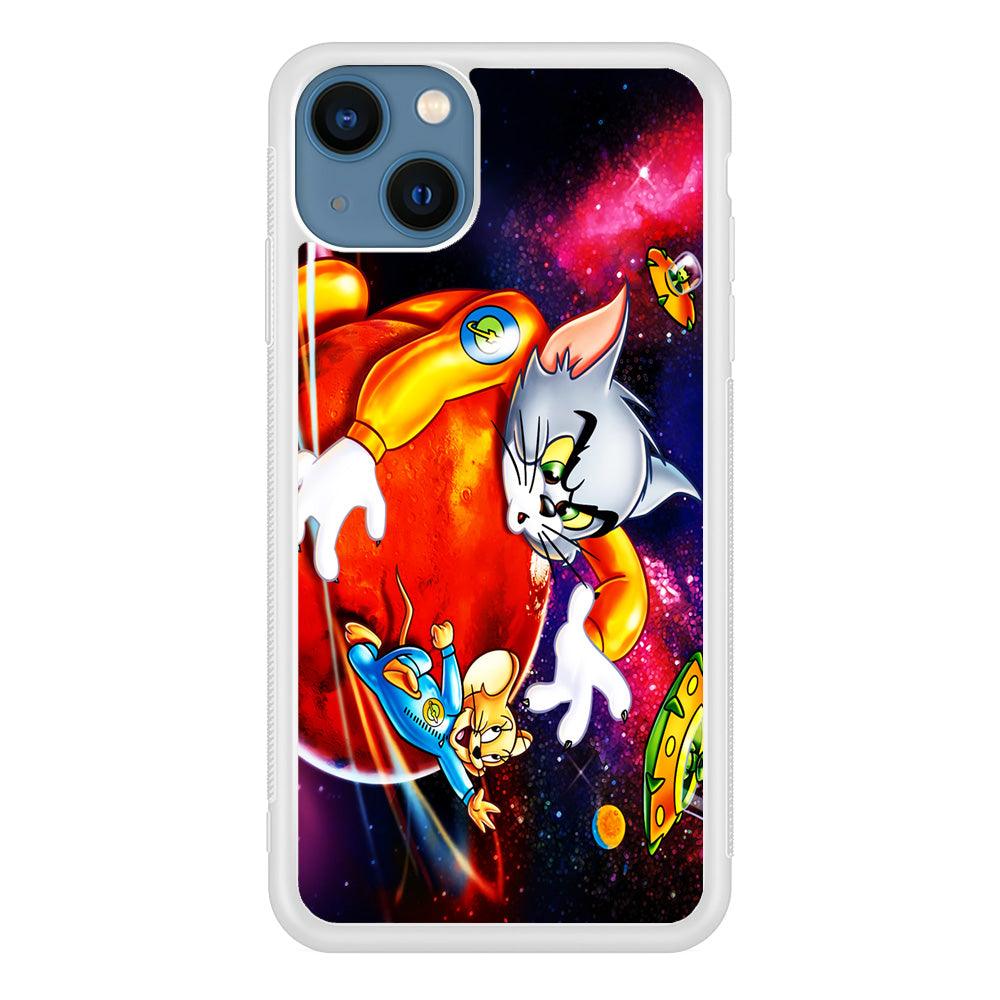Tom and Jerry Space iPhone 13 Mini Case-Rubber / White (2D Case)-Xtracase