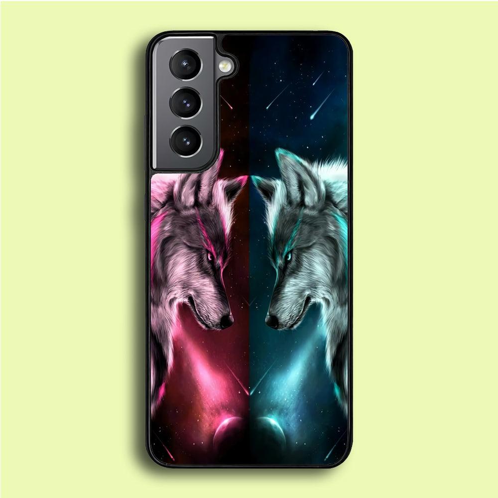 Two Wolf Red Blue Galaxy Samsung Galaxy A16 Case-Rubber / Black (2D Case)-Xtracase