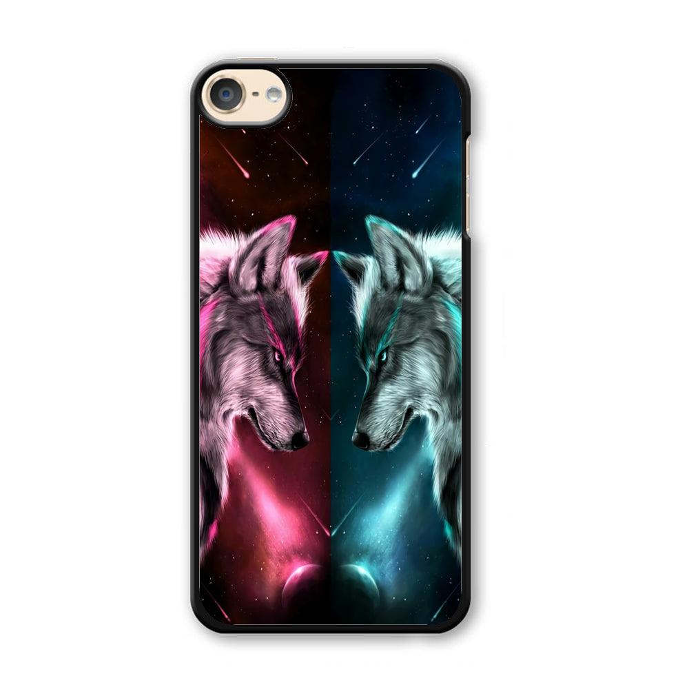 Two Wolf Red Blue Galaxy iPod Touch 6 Case-Plastic / Full Wrap (3D Case)-Xtracase