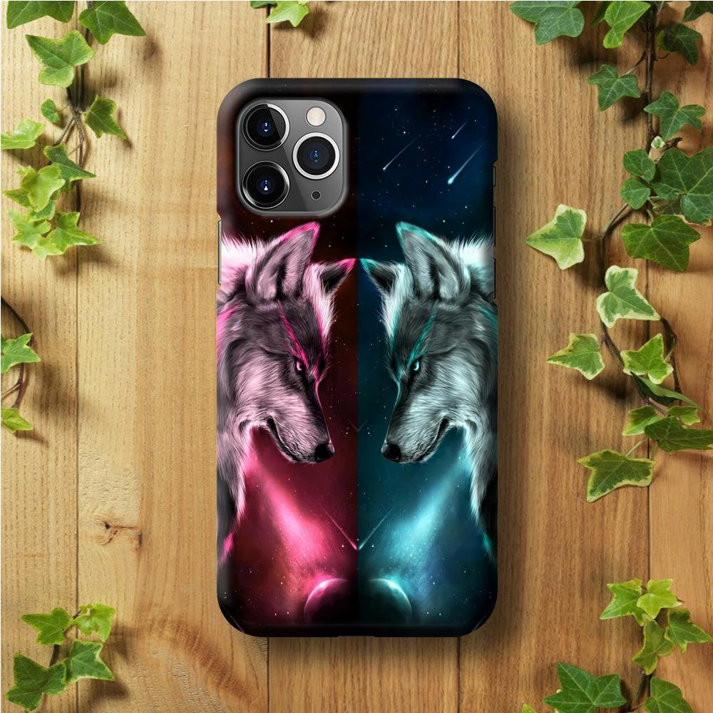 Two Wolf Red Blue Galaxy iPhone 11 Pro Case-Plastic / Full Wrap (3D Case)-Xtracase