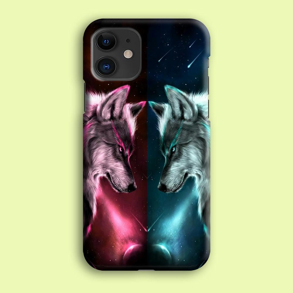 Two Wolf Red Blue Galaxy iPhone 12 Mini Case-Plastic / Full Wrap (3D Case)-Xtracase