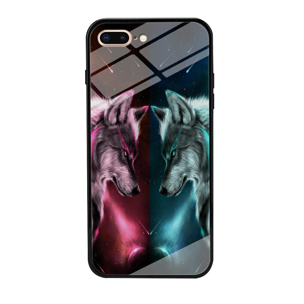 Two Wolf Red Blue Galaxy iPhone 7 Plus Case-Tempered Glass Case-Xtracase