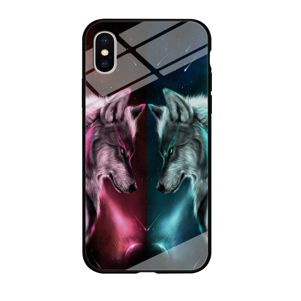Two Wolf Red Blue Galaxy iPhone Xs Max Case-Tempered Glass Case-Xtracase