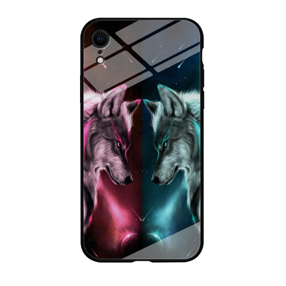 Two Wolf Red Blue Galaxy iPhone XR Case-Tempered Glass Case-Xtracase