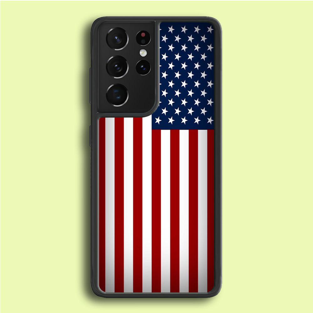 USA Flag 003 Samsung Galaxy S21 Ultra Case-Rubber / White (2D Case)-Xtracase