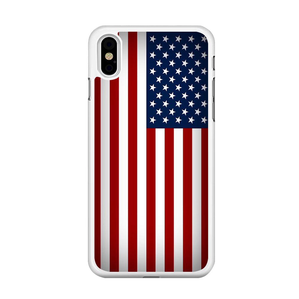 USA Flag 003 iPhone X Case-Rubber / White (2D Case)-Xtracase